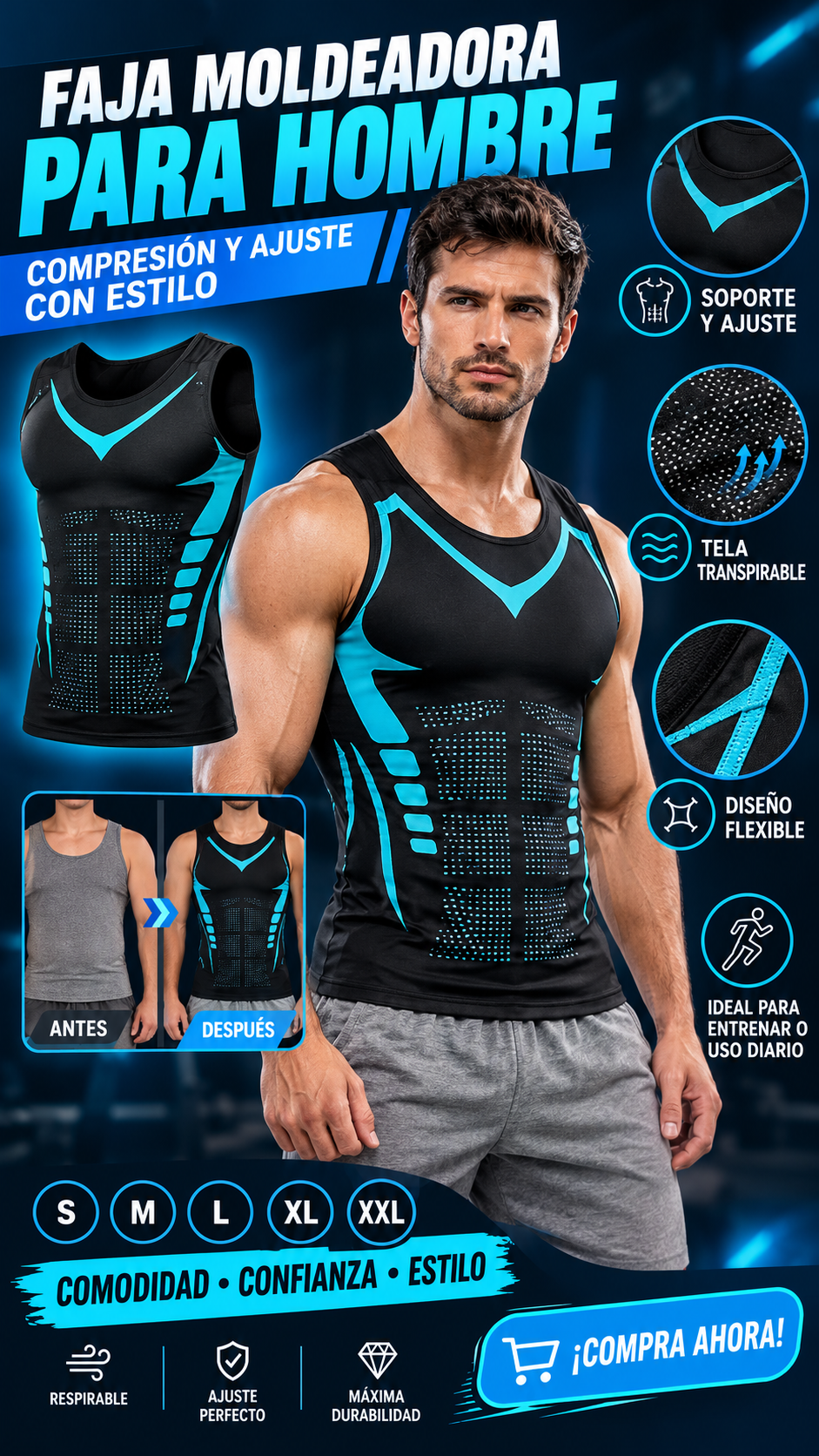 camisa compresora y moldeadora hombre| AXEN